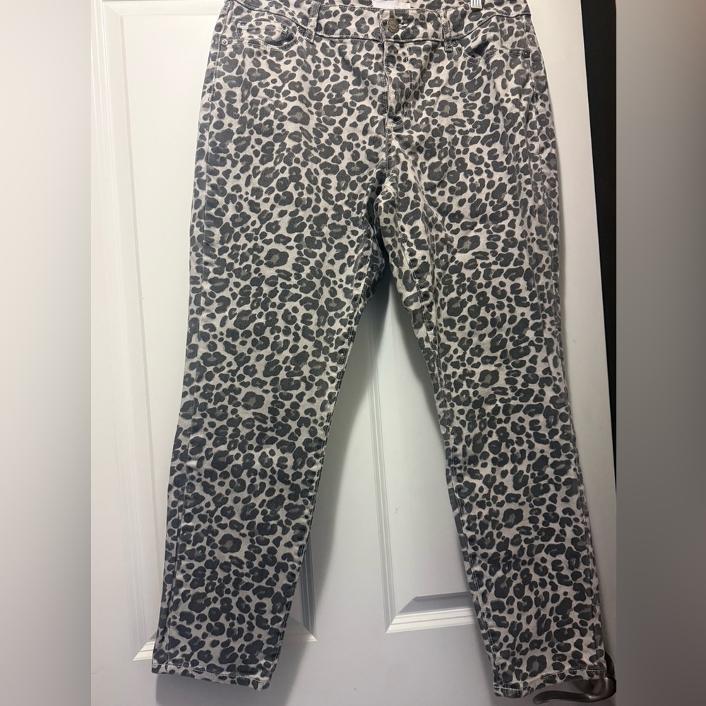 LOFT Gray Leopard Print Skinny Jeans Size 10